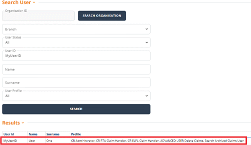 Select user from results