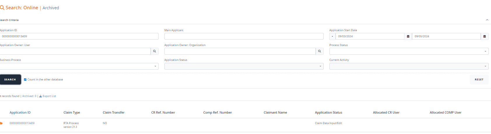 Search application